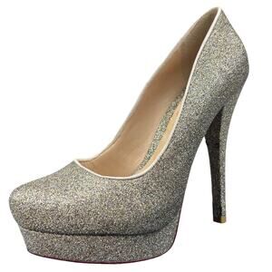 Schutz Gold Glitter Platform Ultra High Heels sz 6 Leather Pumps Cocktail Party